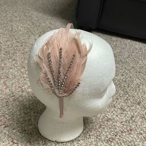 Vintage pink feather with diamond accents headband